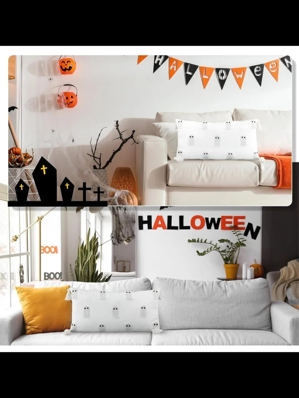 Beeveer Halloween Ghost Throw Pillow with Tassels 14 x 26 Inch